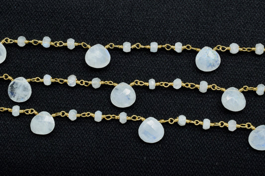 Moonstone 3mm Beaded Heart shape rosary Chain,Moonstone Heart Shape Rosary Chain,Sold By Foot,Moonstone briolettes beaded chain,Moonstone