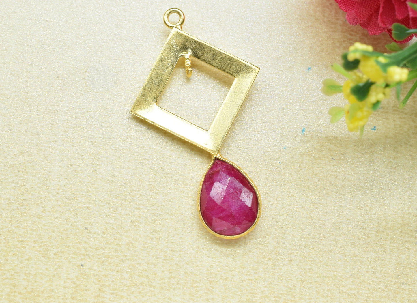 Natural Ruby  Teardrop Pendant/Single Bail Charms/Ruby Faceted Gemstone Pendant/Gemstone Components/Handmade Jewellery Making/For Wholesale