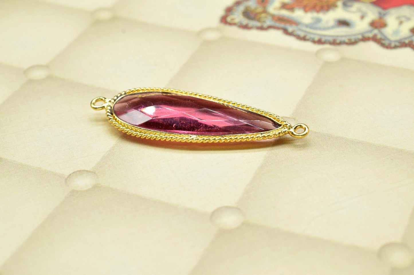 Pink Tourmaline 10x30mm pear shape Pendant,Tourmaline Faceted Charms Connector Jewelry,Pink Tourmaline Gold Plated Double bail bezel,Gift