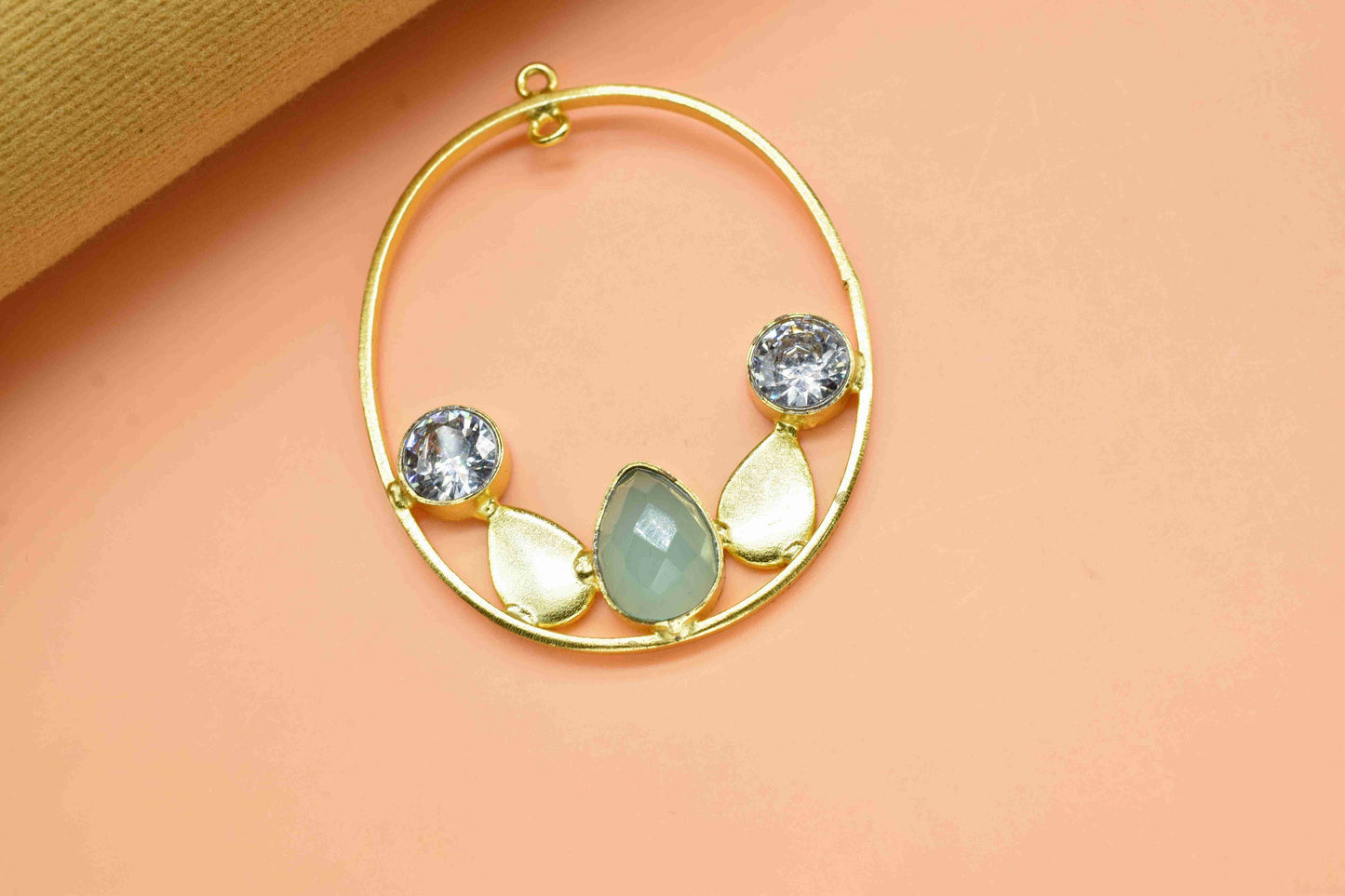 Aqua Chalcedony Gemstone Connector, Oval Shape Pendant Component, Chalcedony 7x10mm Teardrop Earring,Finding Component Necklace,Aqua Jewelry