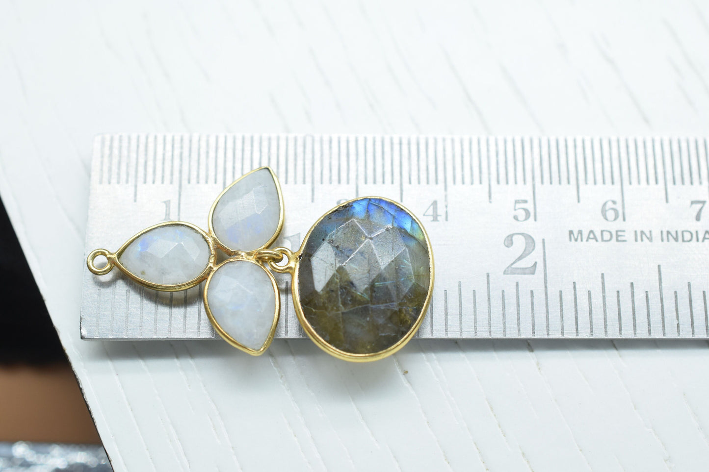Moonstone Bezel Charms Connector/Bridal Jewlry/Labradorite Jewelry/Jewelry Making Connector/Gold Plated Jewelry/Station Bezel Link Supplies