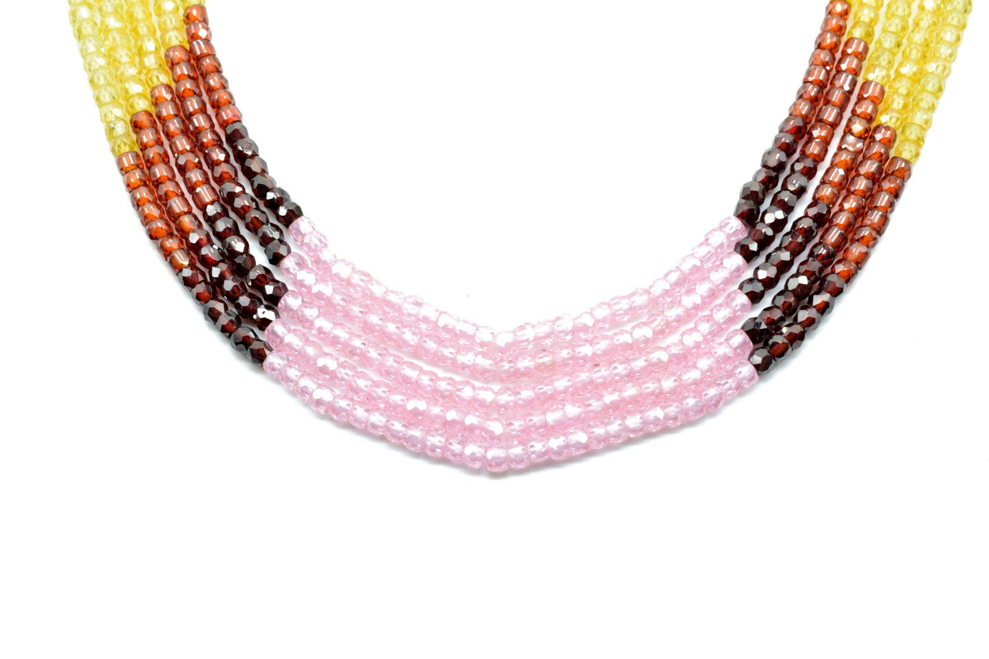 5 String Of Multi stone semi precious 3mm beads Necklace,Shaded Mix Zircon Stone Necklace,  Faceted Jewelry Beads, 5 Multi Strand Necklace