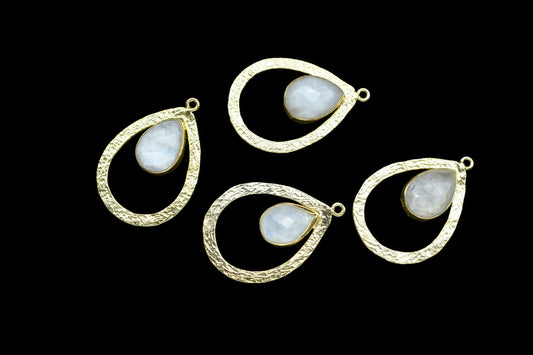 Moonstone Gemstone Pendant/Pear Shape Pendant/Bezel Pendant/Jewelry making Stone/Gold Plated Jewelry/Moonstone Connector Jewelry/Handmade