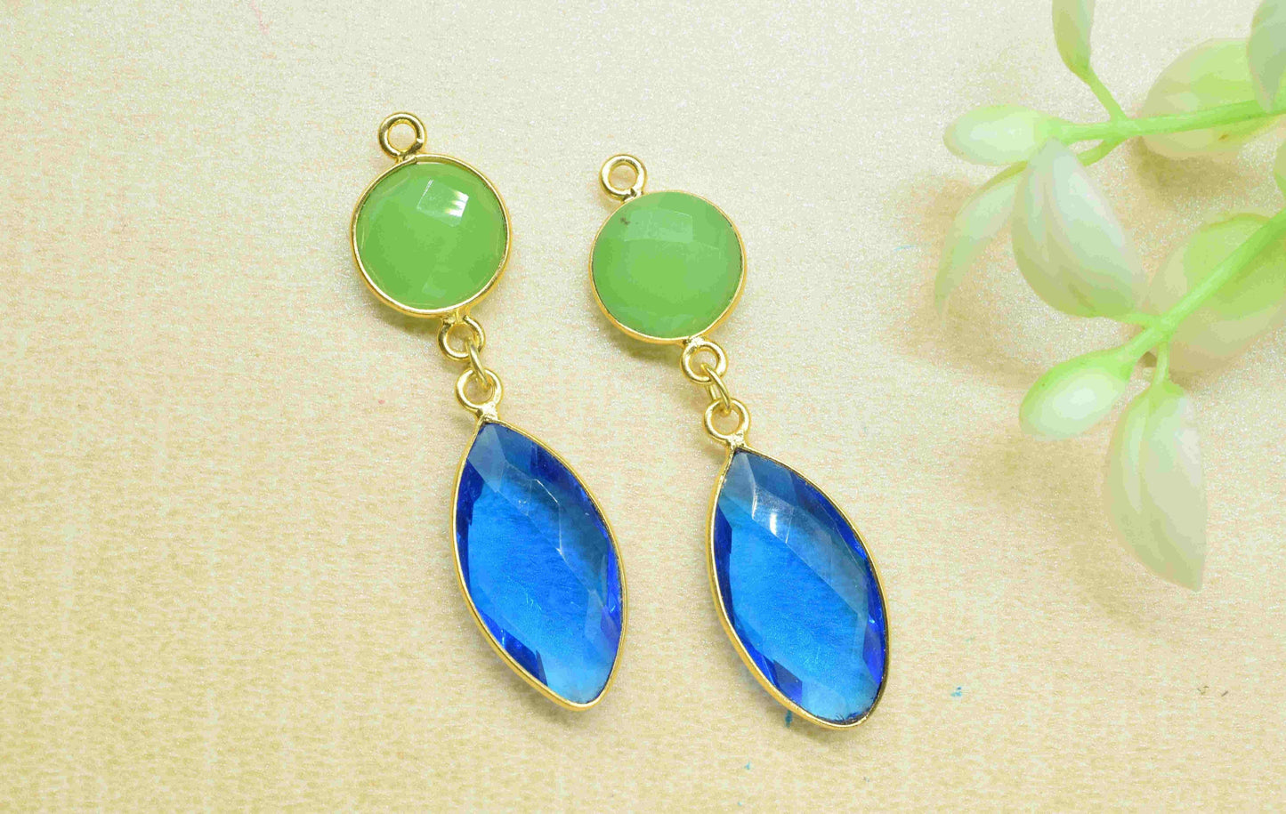 Blue Topaz Dangle pendant Charm,Handmade jewelry,Chrysoprase Connector,Component pendant,Station Bezel Link,Multi Gemstone Dangle Earring