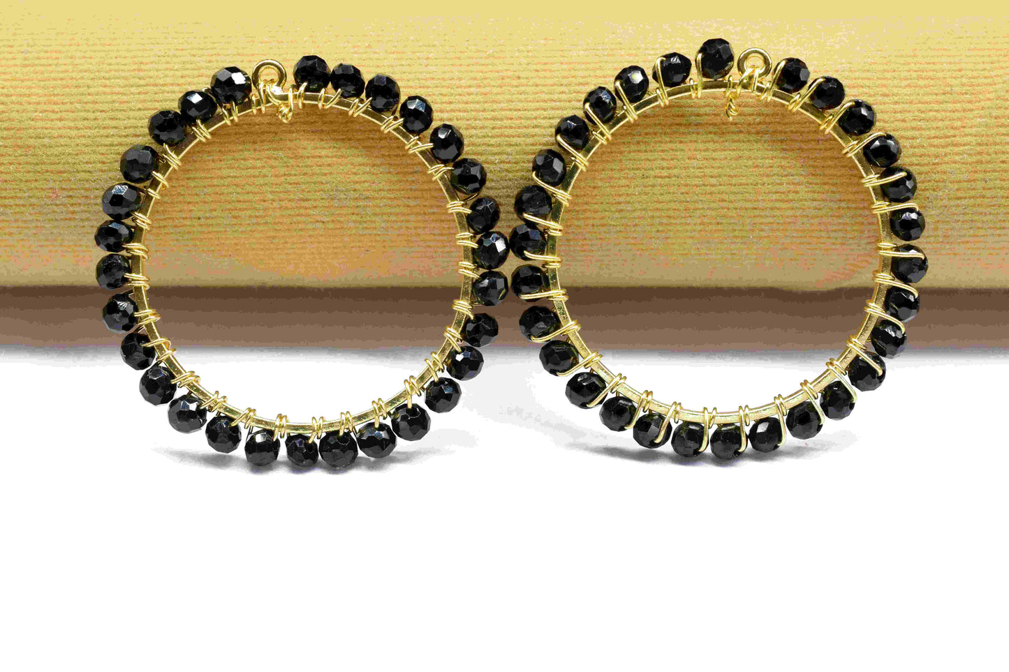 Black Onyx Wire Wrapped Dangle Connector,Circle Pendant Component,Handmade Earring,Beaded Hoops Earring,Finding Component Black Onyx Jewelry