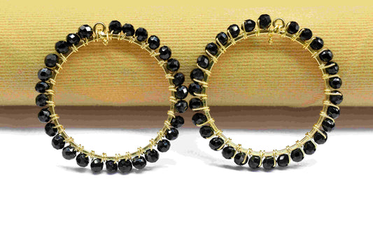Black Onyx Wire Wrapped Dangle Connector,Circle Pendant Component,Handmade Earring,Beaded Hoops Earring,Finding Component Black Onyx Jewelry