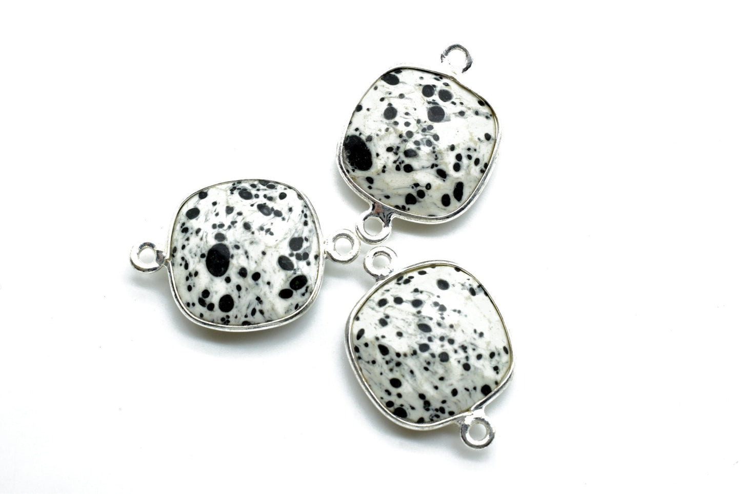 Dendrite Opal 14mm Cushion double loop connectors,Dendrite Opal Bezel Findings Cushion Charm,Dendrite Opal Cushion Shape silver Plated charm