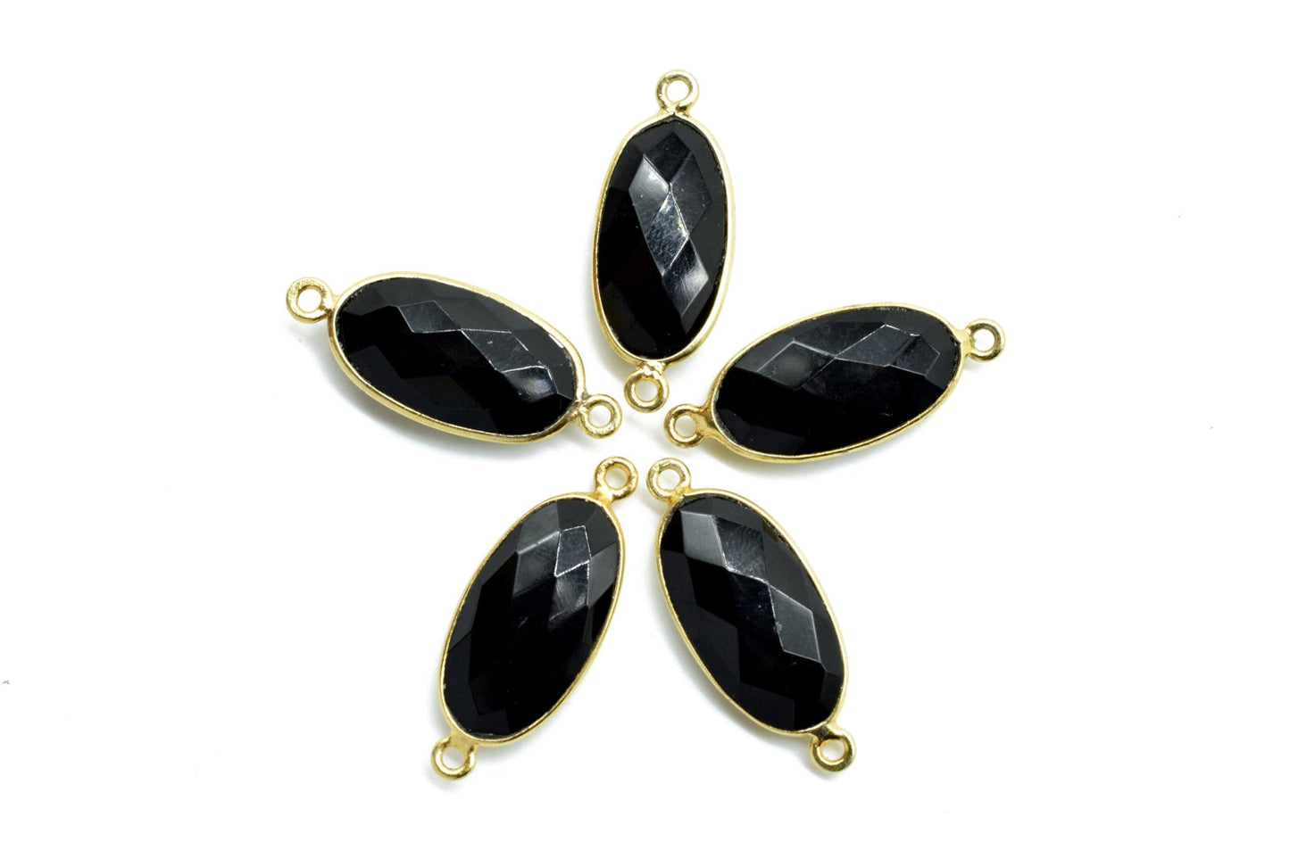Black Onyx 10x20mm Oval shape double loop connector,Black Onyx faceted Oval Pendant,Gemstone Charm,Gemstone Pendant,Black onyx Dainty Charms