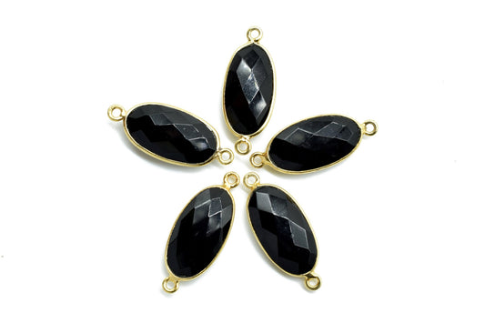 Black Onyx 10x20mm Oval shape double loop connector,Black Onyx faceted Oval Pendant,Gemstone Charm,Gemstone Pendant,Black onyx Dainty Charms