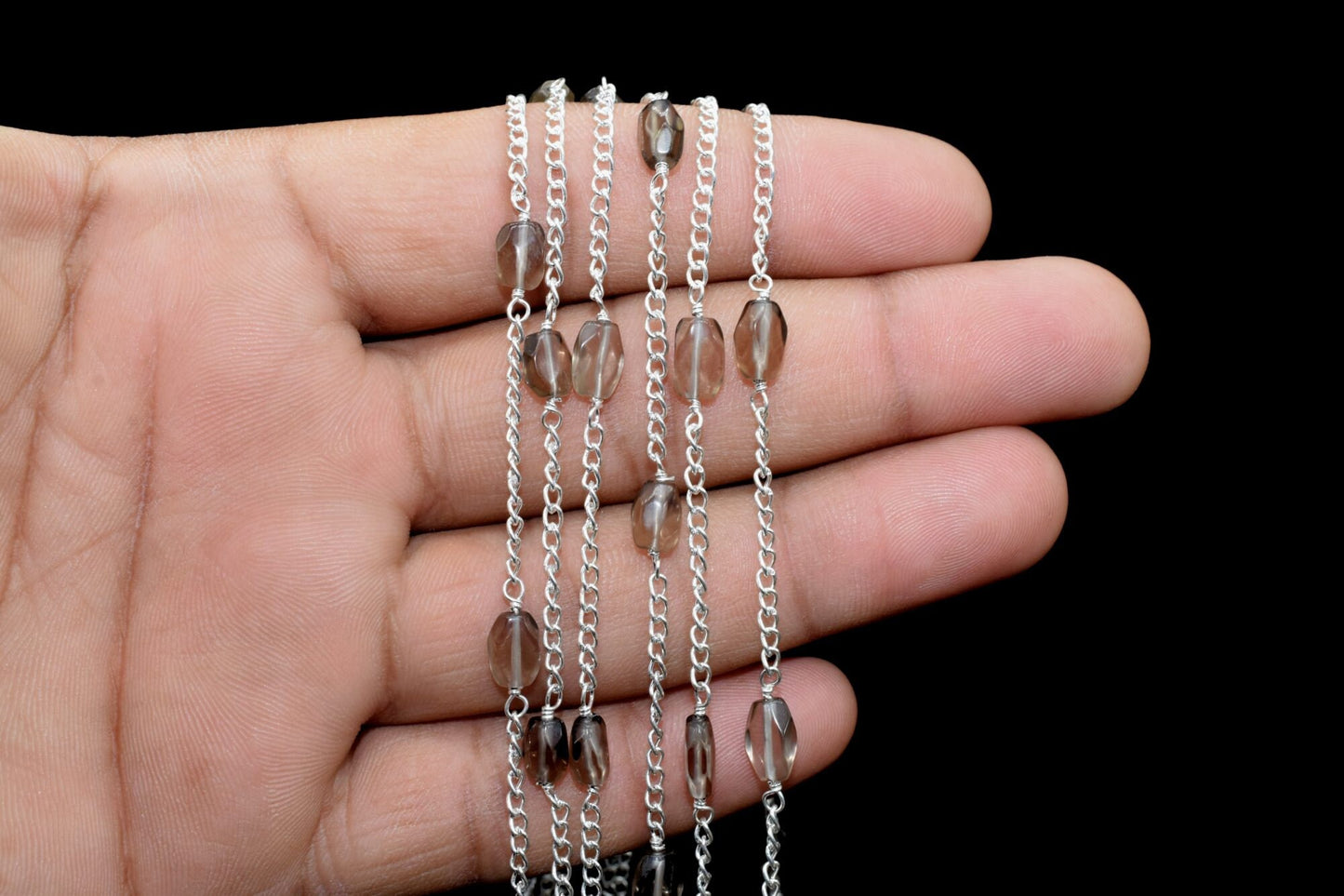 Smoky Oval Shape Rosary,Smoky Quartz Beads Rosary,Jewelry Making Rosary,Smoky Wire Wrapped Rosary,Smoky Briolette Beads,Smoky beaded Chain