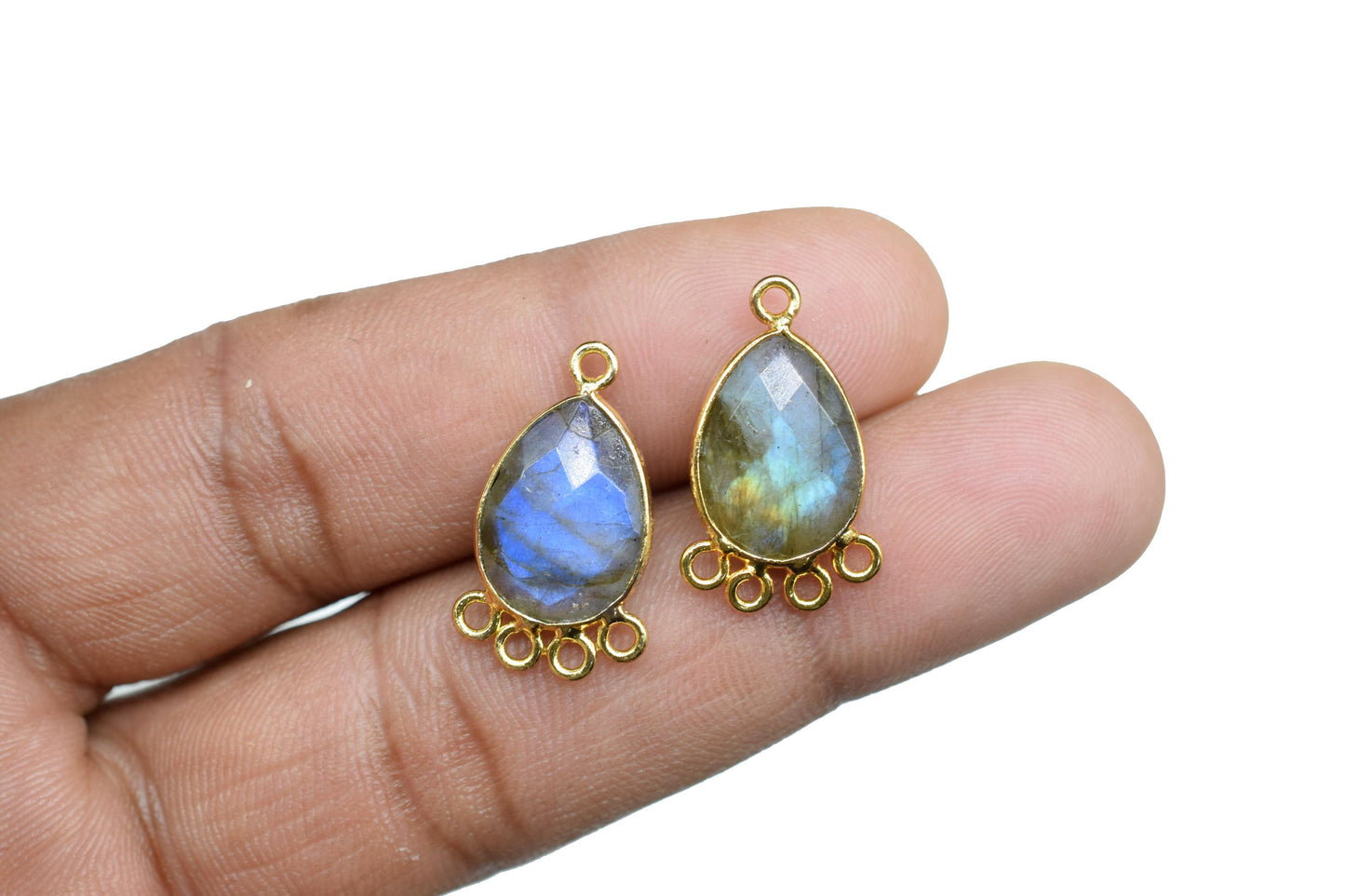 Labradorite 10x14mm Teardrop Bezel Charm/Charms Connector/Handmade Jewellery Connectors/Gemstone Brass Component/Women Jewelry/B'day Gift