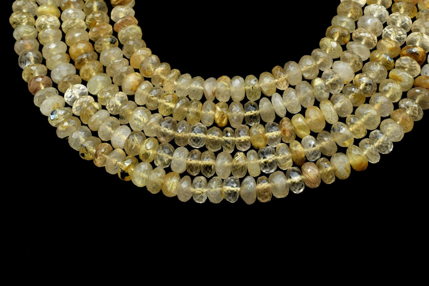 Natural Golden Rutile Faceted Round Bead,Sharp Golden Rutile Needle Gemstone 6"Strand,Rutile faceted bead,7.5x8.5mm Golden Rutile Round Bead