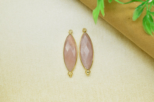 Peach Moonstone 10x30mm Bezel charms,Station Bezel Link Jewelry Supplies,Peach Moonstone Jewelry,marquise Shape Pendant,Gemstone Connectors