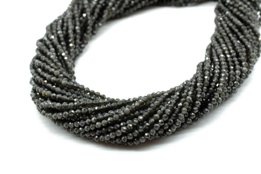 AAA Black cats eye beads,Gemstone Beads For Jewelry Making,Cats Eye Faceted beads,2MM Micro Faceted beads,13 inch bead strand.rondelle beads