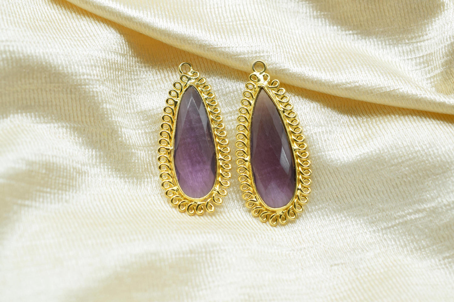 Amethyst 10x30mm Teardrop Bezel Charm,Single Bail Pendant,Handmade Jewellery Connectors,Gemstone Brass Component,Handmade Connector,Gift