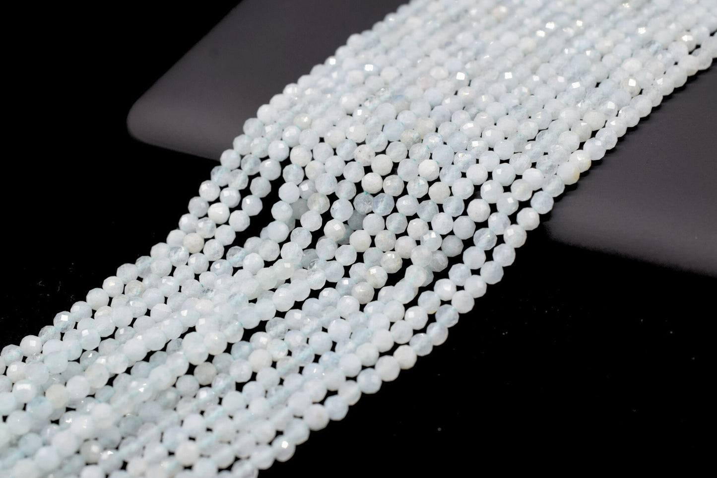 3mm Aquamarine Rondelle Beads,Milky Faceted beads,Necklace Jewelry Making,Crafts,AAA Quality Gemstone Beads,Loose Faceted beads,13'' strand
