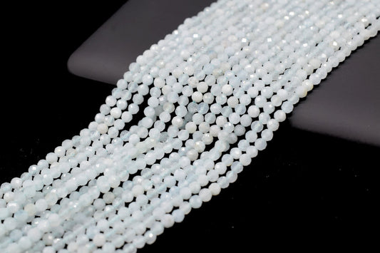 3mm Aquamarine Rondelle Beads,Milky Faceted beads,Necklace Jewelry Making,Crafts,AAA Quality Gemstone Beads,Loose Faceted beads,13'' strand