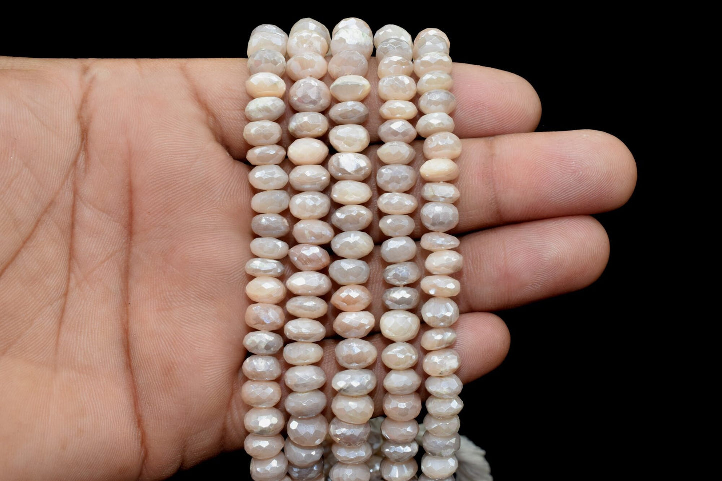 1 Strand Peach Moonstone Silver Coated Rondelle,Faceted Bead,6"Strand 7.5mmTo 8mm Gemstone Bead,Silver Coated Faceted Rondelles Jewelry Bead