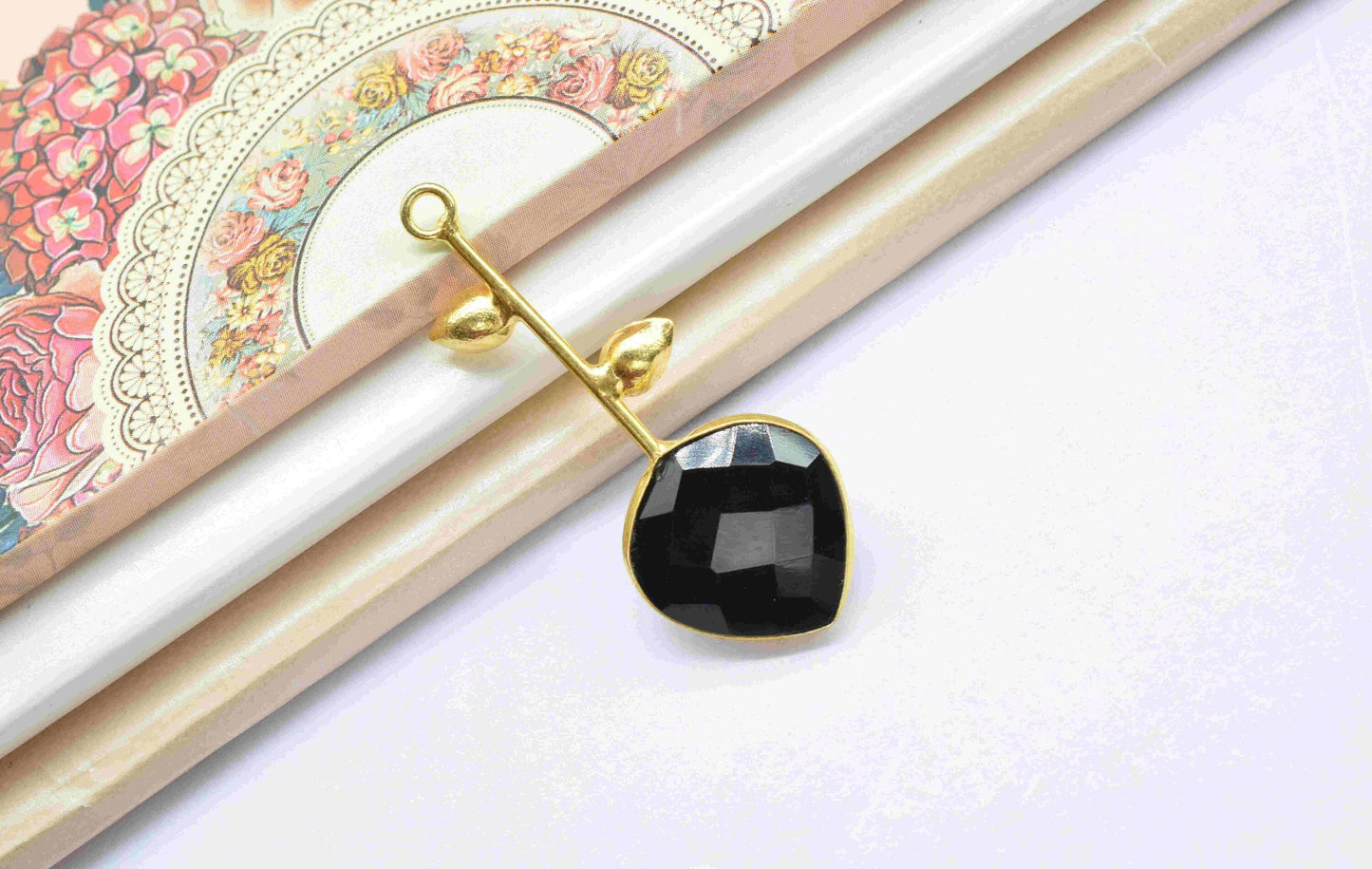 Black Onyx  Single Bail Pendant , Black Onyx Charms ,Heart Shape Charms , Genuine Gemstone Charms , Gemstone Connectors , Summer Collection
