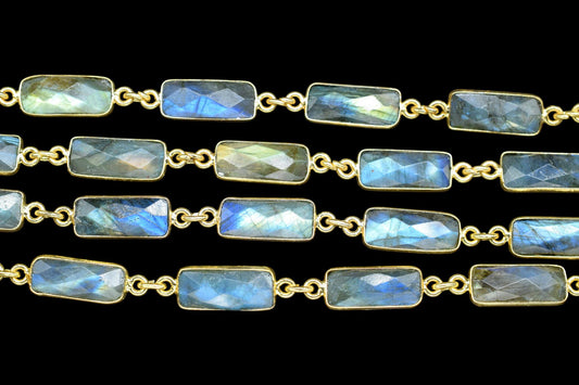 Natural Labradorite Bezel Connector Chain/Bracelet Chain/Handmade Bezel Chain/Labradorite Baguette chain/Gemstone Bezel Chain/Link Chain