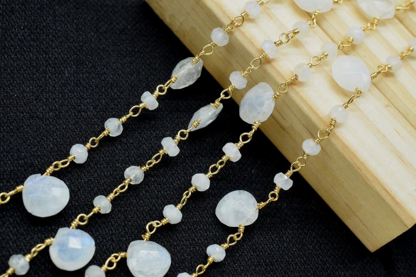 Moonstone 3mm Beaded Heart shape rosary Chain,Moonstone Heart Shape Rosary Chain,Sold By Foot,Moonstone briolettes beaded chain,Moonstone