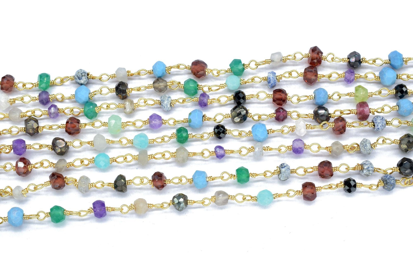 Rosary Beaded Chain Multi Disco Faceted Rondelle beaded chain,multi gemstone rosary,gold plated beaded chain,Wire Wrapped Beaded Chain,