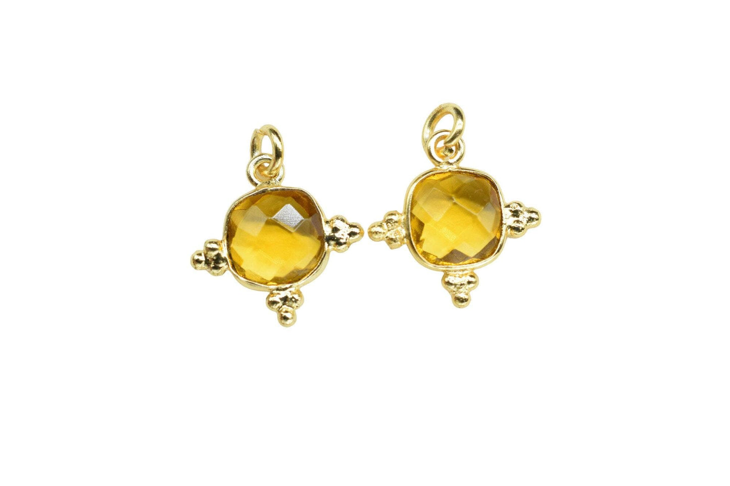 Citrine Quartz 8mm Cushion Bezel charm/Station Bezel Link Supplies/Citrine Jewelry Making/Square Pendant//Gemstone Connector Pendant