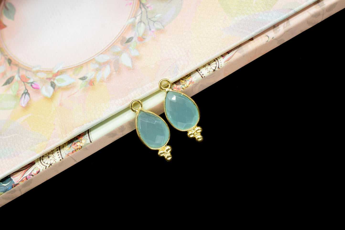 Aqua Chalcedony 7x10mm Pear Shape Gold Plating Bezel,Aqua chalcedony Single Bail Charms Jewelry,Aqua Chalcedony Faceted Bezels Charms,Gift