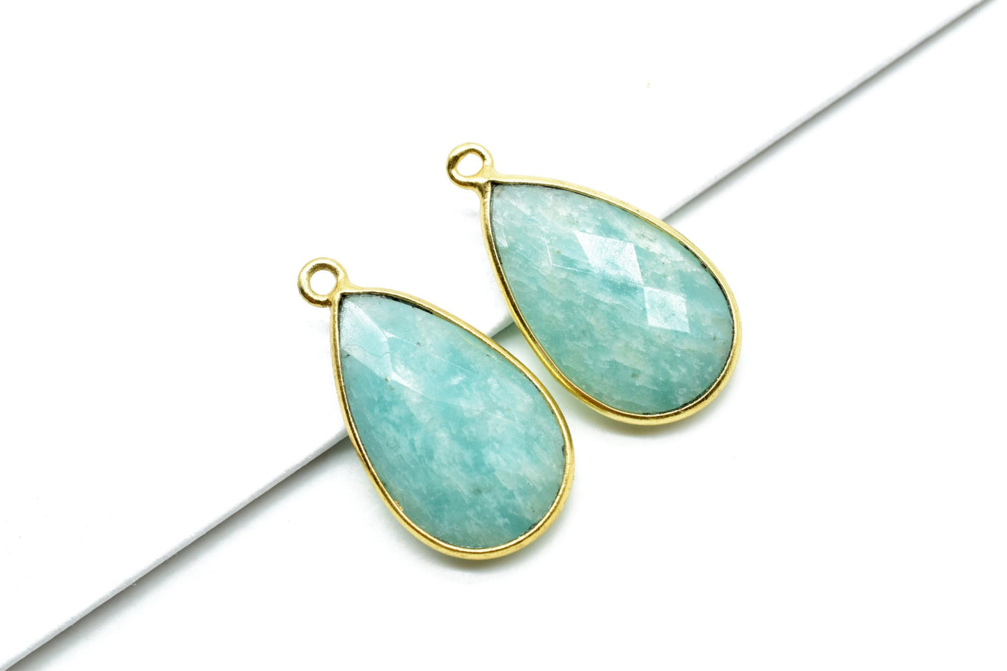 Amazonite 12x20mm Pear shape charm,Checker Board cut Amazonite Pendant,Amazonite charms,Amazonite Pear Briolette,Amazonite single bail charm