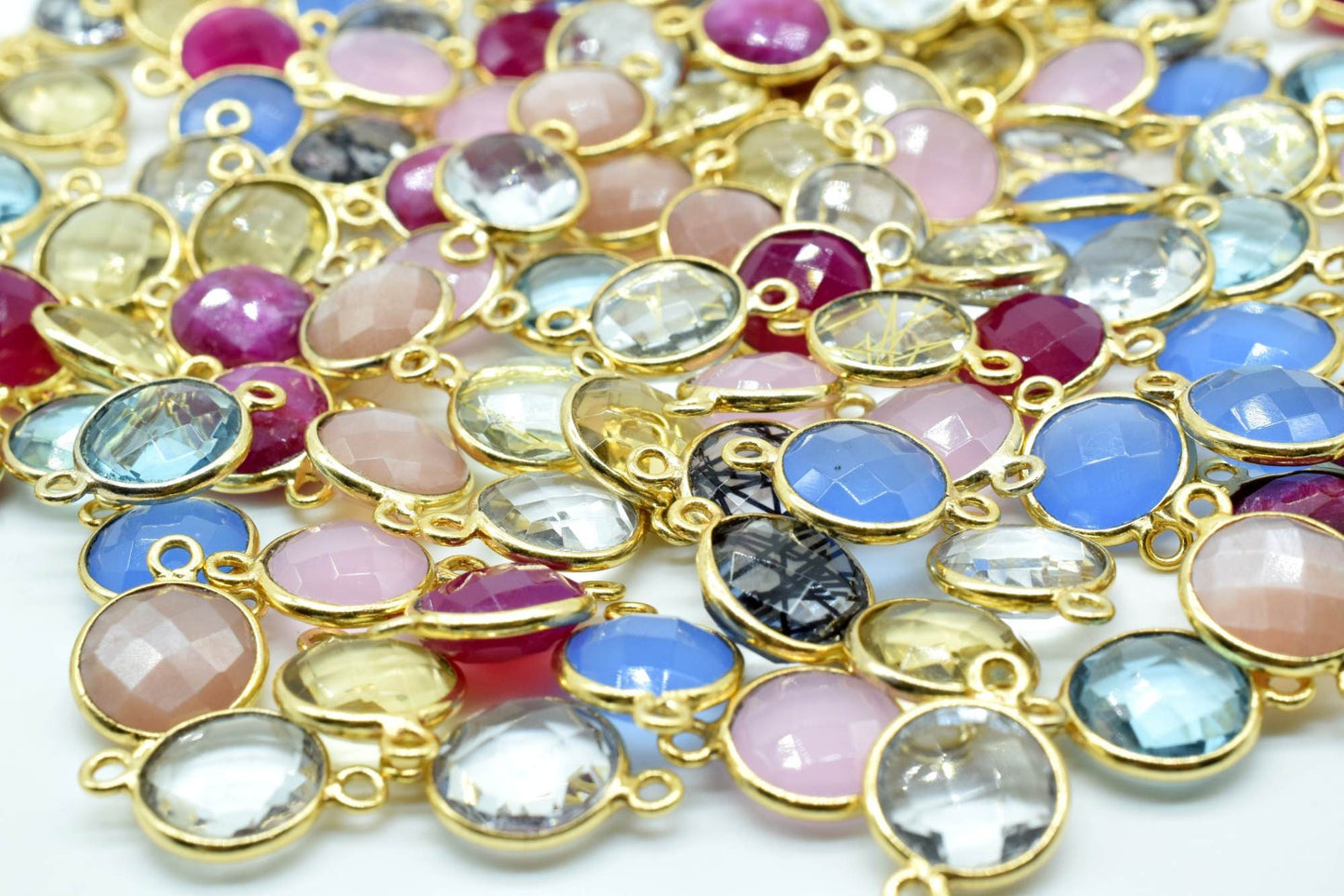 Ruby 10mm Round double bail connectors,Ruby Pendant,Ruby Round Gold Plated bezel,Ruby double loop connector,Ruby jewelry making charm,Ruby