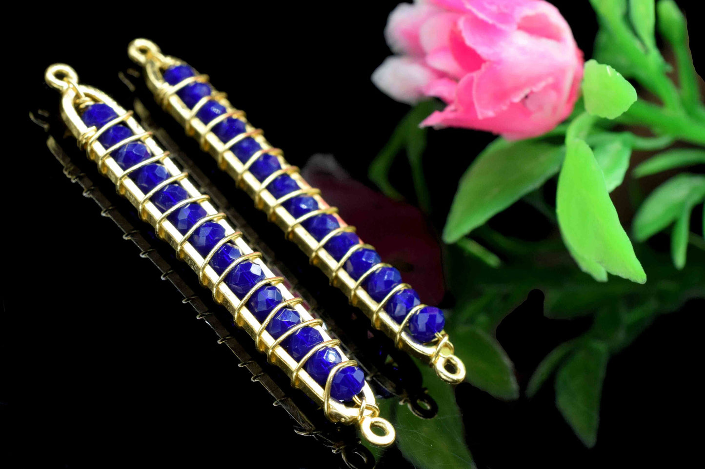 Lapis Lazuli beaded Bar Finding Connector,Lapis Bar Pendant Necklace,Lapis Bar Bracelet,Beaded Bar Finding Component,Lapis jewelry,Gift