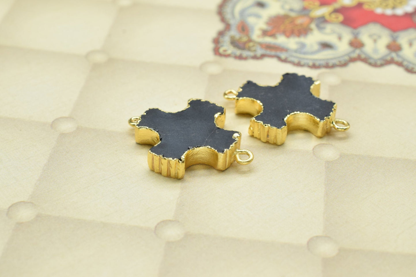 Black Onyx Cross Pendant,Double Bail Connector,Handmade Pendant,Black Onyx Pendants Jewelry,Gemstone Jesus Pendant,bracelet Pendant Charms