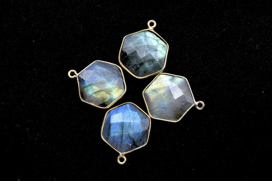 Labradorite 16mm Hexagon shape single loop connectors,Labradorite Pendant,Labradorite bezel link,Gemstone Hexagonal Cone Charm,Minimal Stone