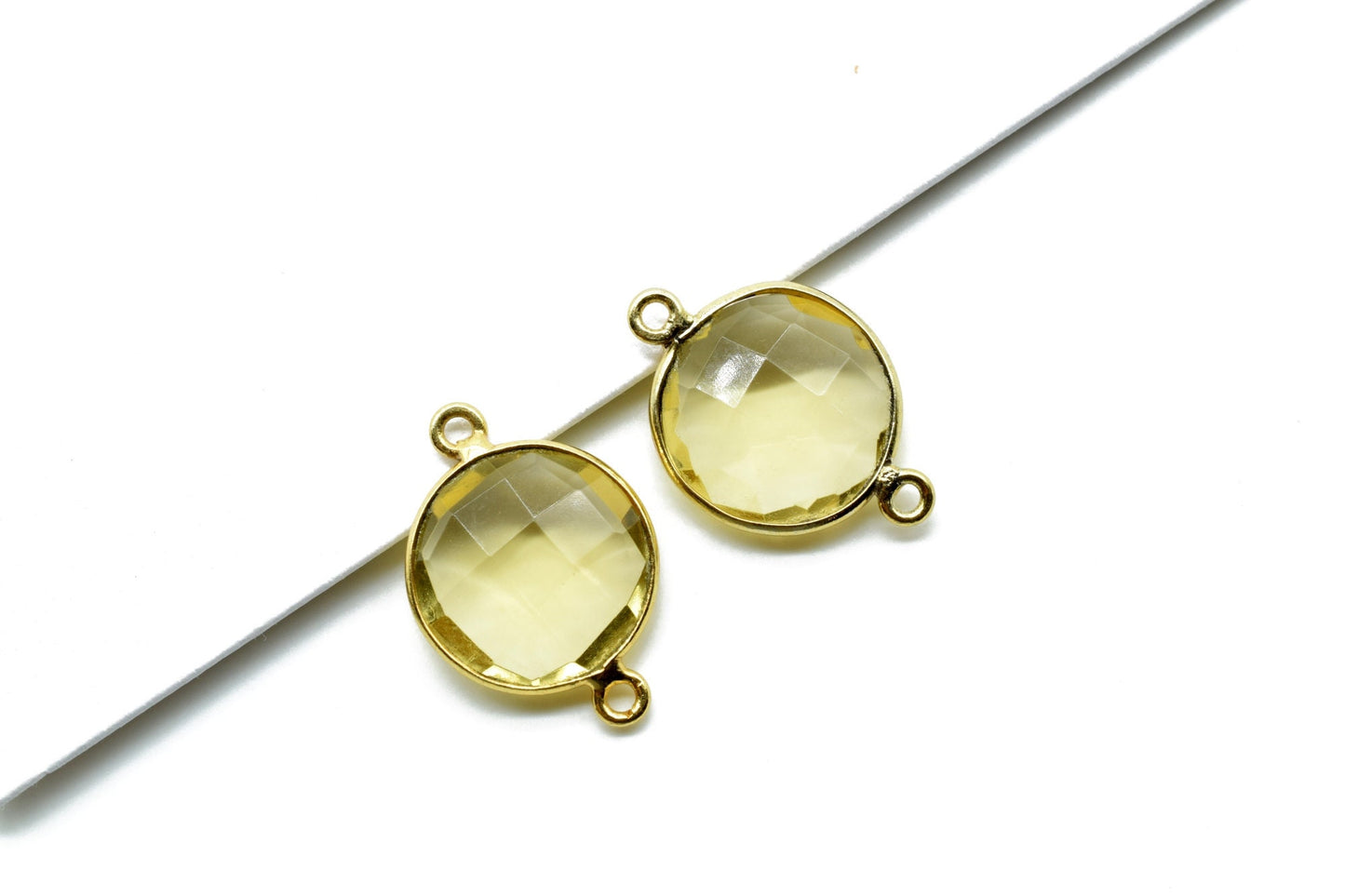 Citrine 14mm Round double bail connectors,Brass Gold Plated bezel,Citrine Pendant,Citrine gold plated bezel,Citrine dual bail connectors,
