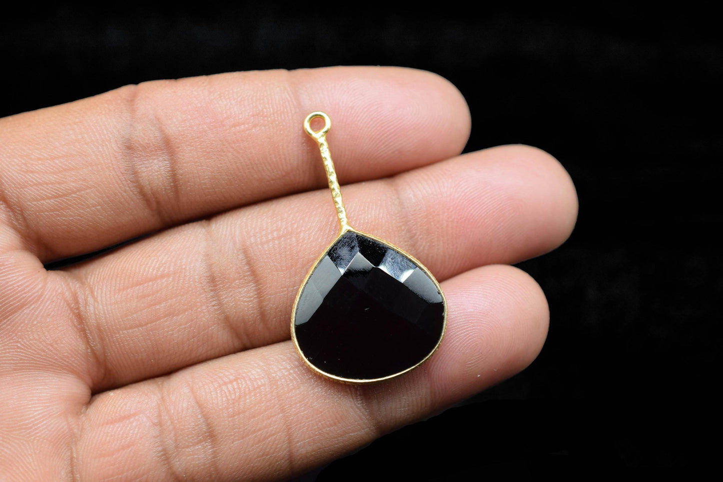 Black Onyx Pendant/Gemstone Component/Faceted Black Onyx Single Bail Charm/Necklace Pendant/Heart Shape Charm/Wholesale Supply/B'day Gift