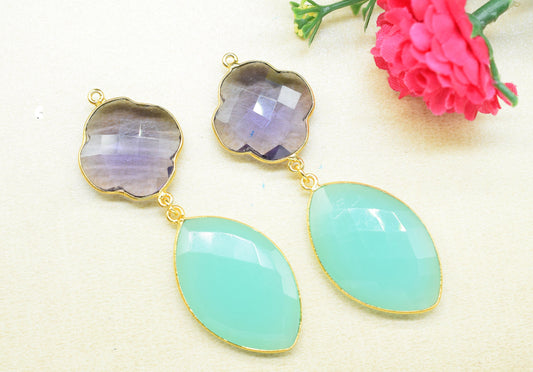 Amethyst Bezel Charms Connector/Aqua Chalcedony Connector Jewelry/Earring Connector/Station Bezel Link Pendant/Handmade Jewelry/B'day Gift
