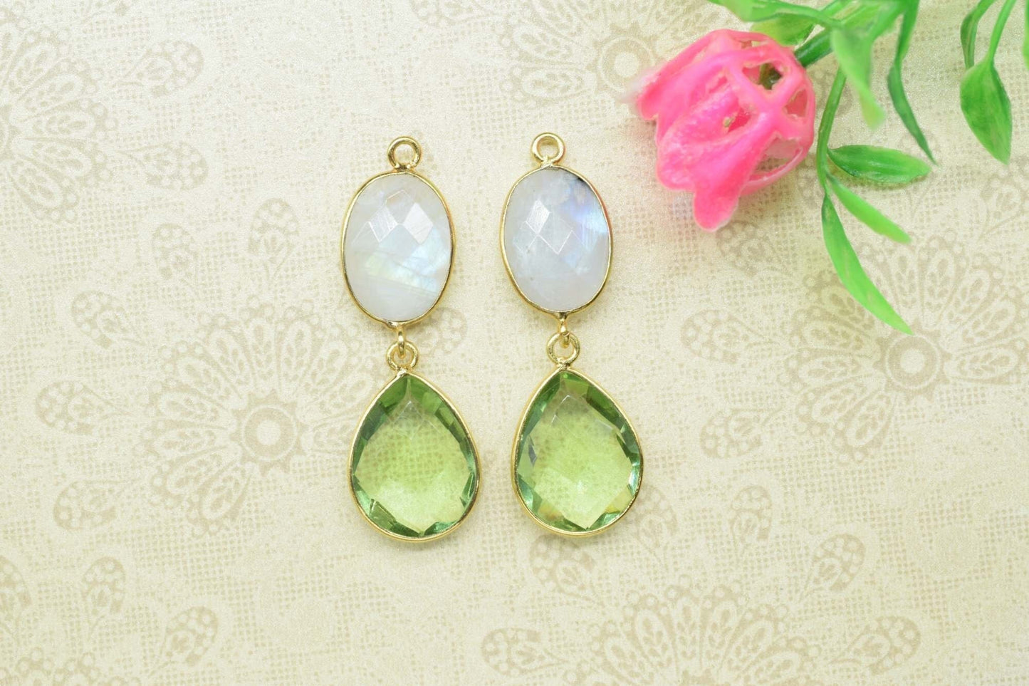 Rainbow & Green Amethyst Connector,Handmade Pendant,Multi Stone Pendants Charms Necklace,Single Bail Connector,Gemstone Earring Connector