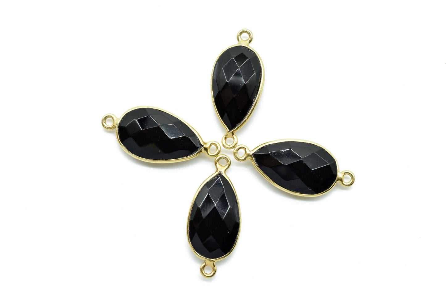 Black Onyx 10x18mm Pear shape double loop connectors,Checker Board cut Black Onyx Pendant,Black Onyx charms,Black Onyx Briolettes,Black Onyx