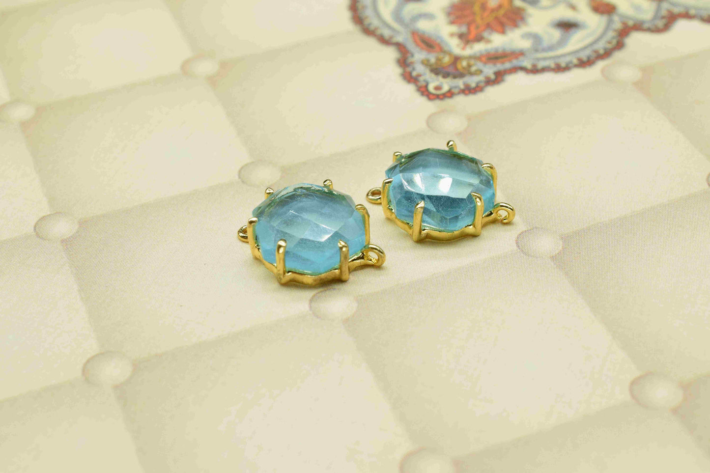 Sky Topaz Hexagon Connector,Charms for bracelet necklace Jewelry Making,Handmade Gemstone Bezel,Beads Prong Jewelry,double bail connector