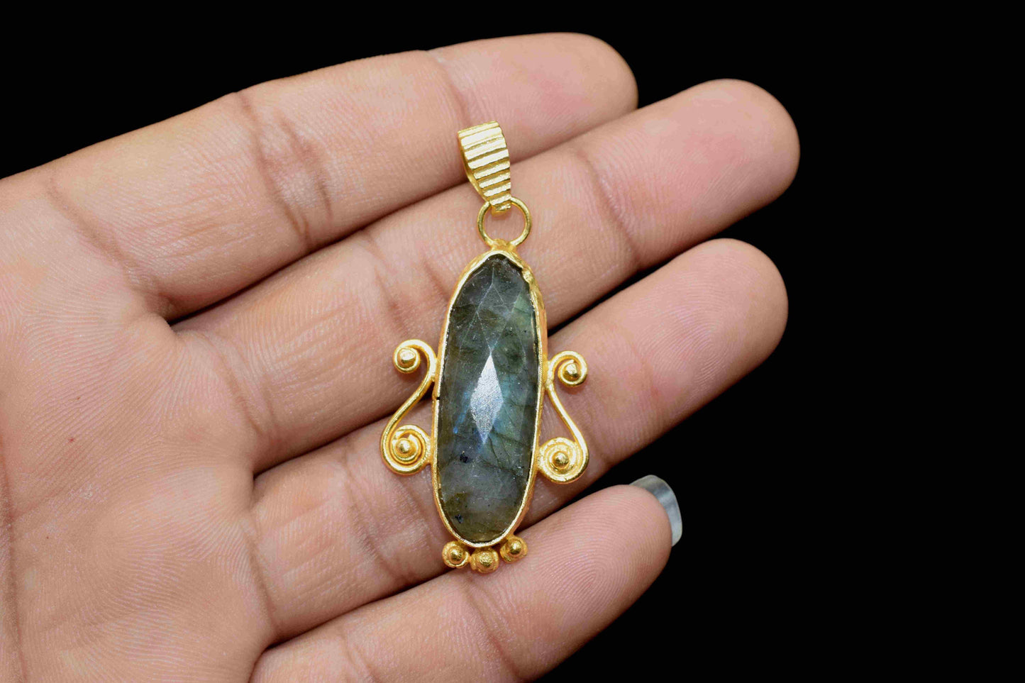 Labradorite Gemstone Pendant, Labradorite 10x30mm Oval Shape Pendant,Labradorite Gemstone Pendant,Oval shape Labradorite Necklace, Jewellery