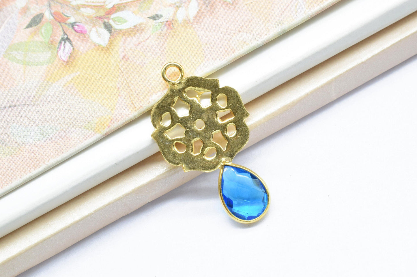 Blue Topaz Teardrop Pendant/Single Bail Charm/Blue Topaz Faceted Gemstone/HandmadeEarring/Earring Making Bezel/Blue Topaz Pear Shape Earring