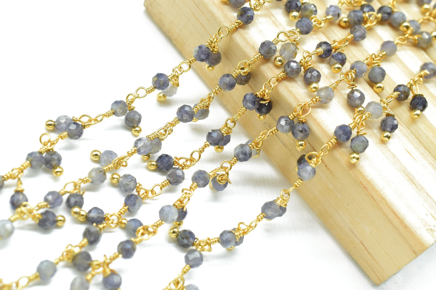 Iolite 3mm Cluster Rosary Chain,Wire Wrapped Necklace Chain,Iolite Bead Dangling Chain,Gemstone Rosary Chain,Handmade Jewelry Making Finding