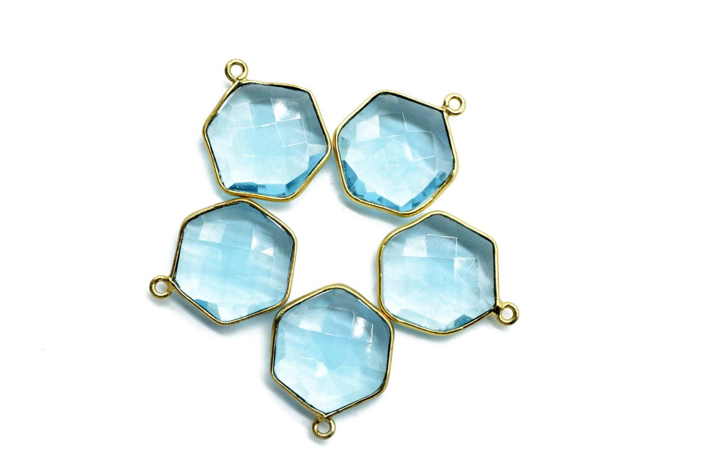 Sky Topaz 16mm Hexagon Shape Pendant,Gold Plated Single Bail Gemstone Connector,Faceted Hexagon Shape Gemstone Bezel,Topaz Hexagon Charms