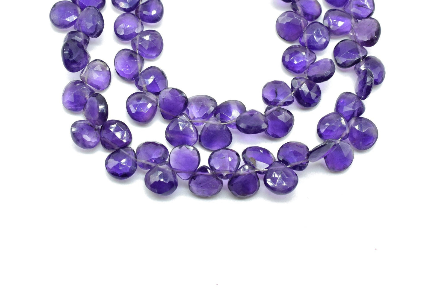 Purple Amethyst 8mm heart shape faceted Briolette,Amethyst beads,Amethyst jewelry making beads,Amethyst briolettes 8 inch strand,Amethyst