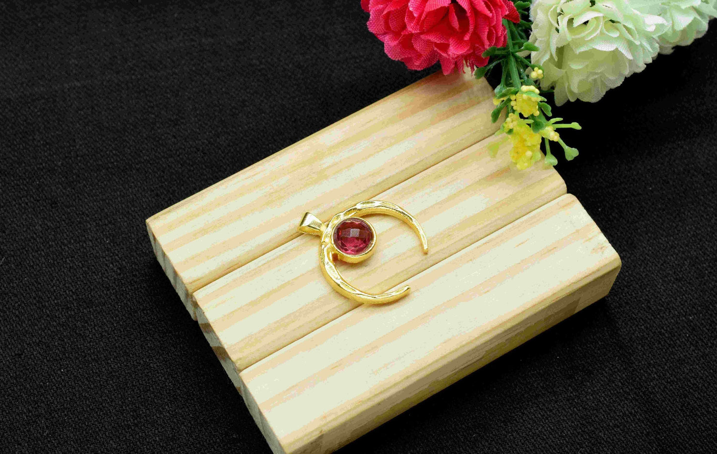 Pink Tourmaline Pendant , Single Bail Charm ,Pink Tourmaline Connector Pendant ,Gold Plated Connectors ,Single Bail Gemstone Connector Charm