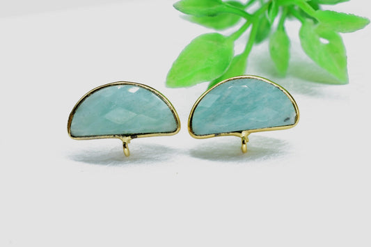 Amazonite 8x18mm Earring Connector,Gemstone Stud Ear Post,Earring Making Connector,Bezel frame Earring Connector,Amazonite Jewelry,Mint Stud