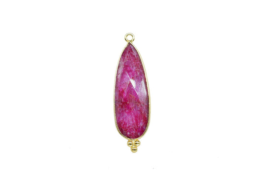 Natural Ruby 10x30mm Bezel charm,Bezel Link Supplies,Station Bezel Link Jewelry Making,Brass Connector Pendant,GemstoneTeardrop Ruby Pendant