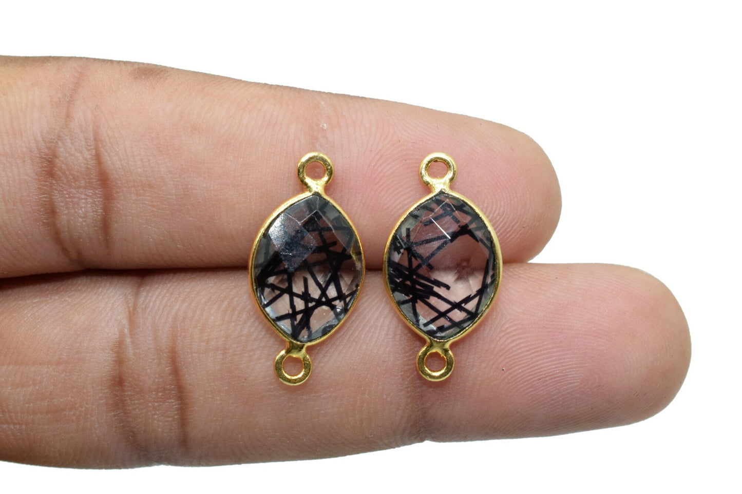 Black Rutile 10x13mm Eye double bail connectors,Black Rutile Components eye Shape Connectors,Rutile double Bail Over Brass Gold Edge Jewelry