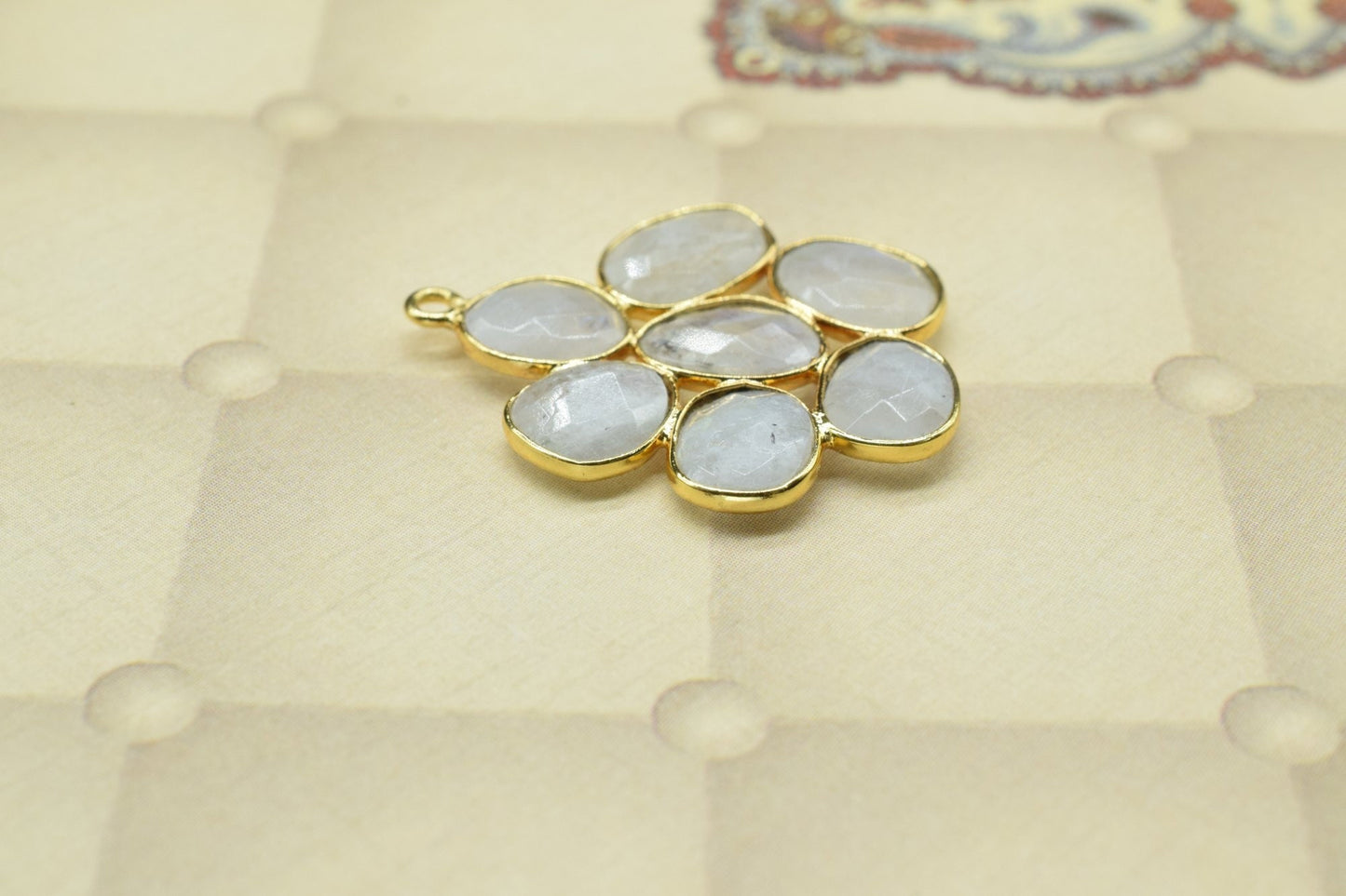 Rainbow Flower Pendant,Gemstone single bail connectors,Moonstone jewelry making Craft,Handmade Jewelry,Chandelier Earring Connector,Gift