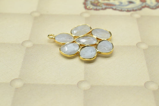 Rainbow Flower Pendant,Gemstone single bail connectors,Moonstone jewelry making Craft,Handmade Jewelry,Chandelier Earring Connector,Gift